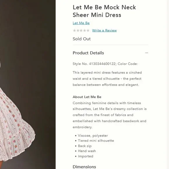 Anthropologie XL NWT Let Me Be Mock Neck Sheer Mini Dress - Picture 8 of 9